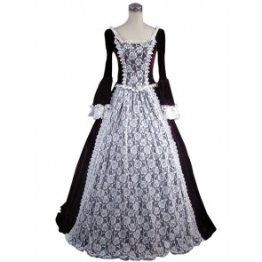 Edwardian Lolita Vintage Slash Neck Velvet Lace Floral Floor Length Dress