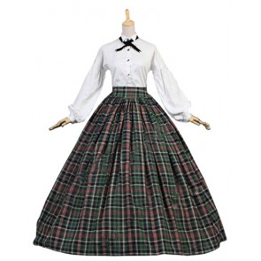 Elegant Gothic Classic Lolita Scottish Skirt Tarten Shirt Day Floor Length Dress