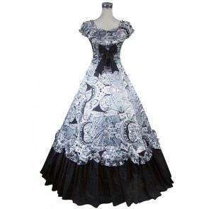 Edwardian Reenactment Vintage Floral Print Lace Frilled Floor Length Dress 